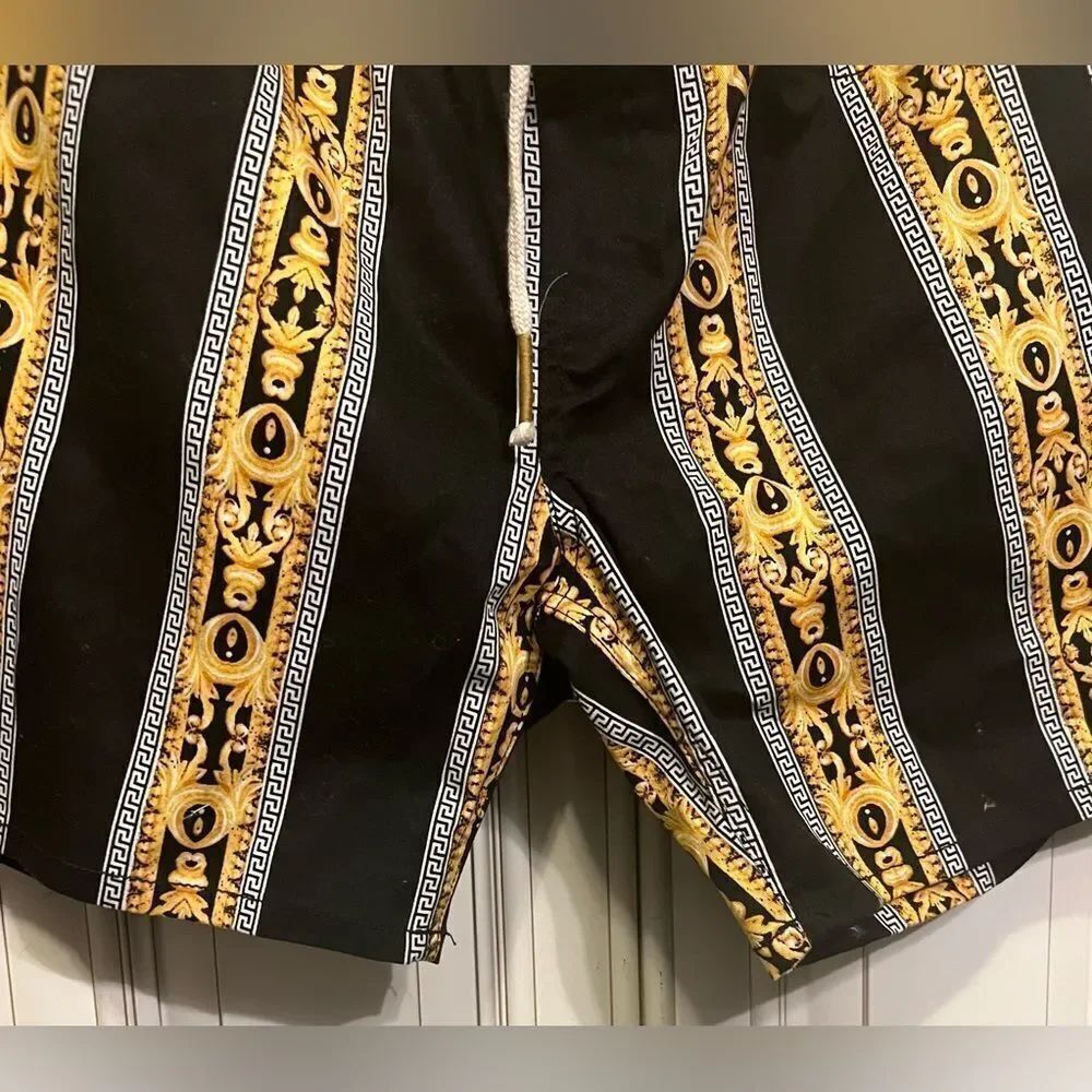 MENS BAROQUE GOLD BLACK DRAWSTRING CASUAL SHORTS SIZE L - Picture 6 of 12